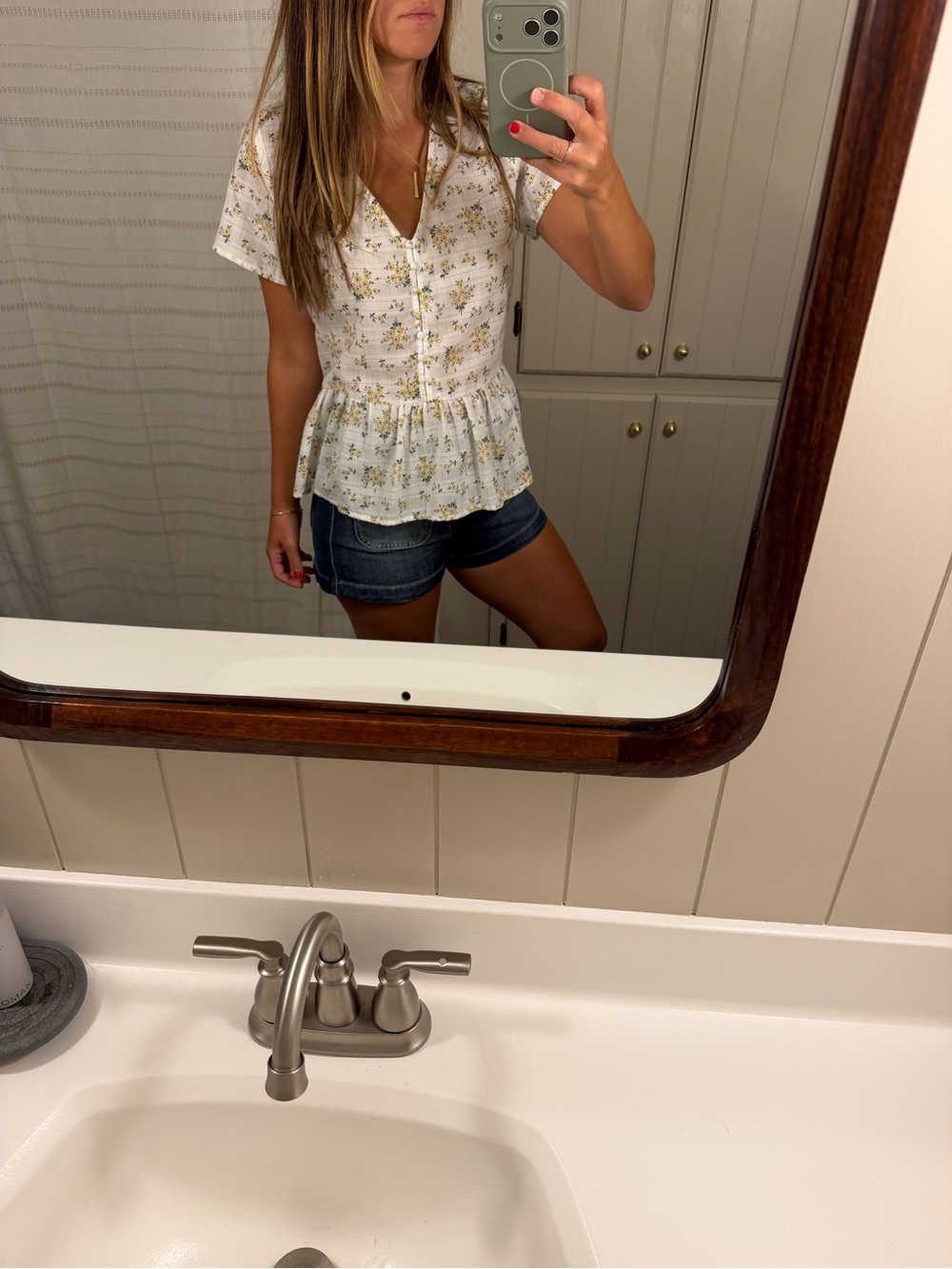 Floral Button-Front Peplum Top - White with Yellow Floral